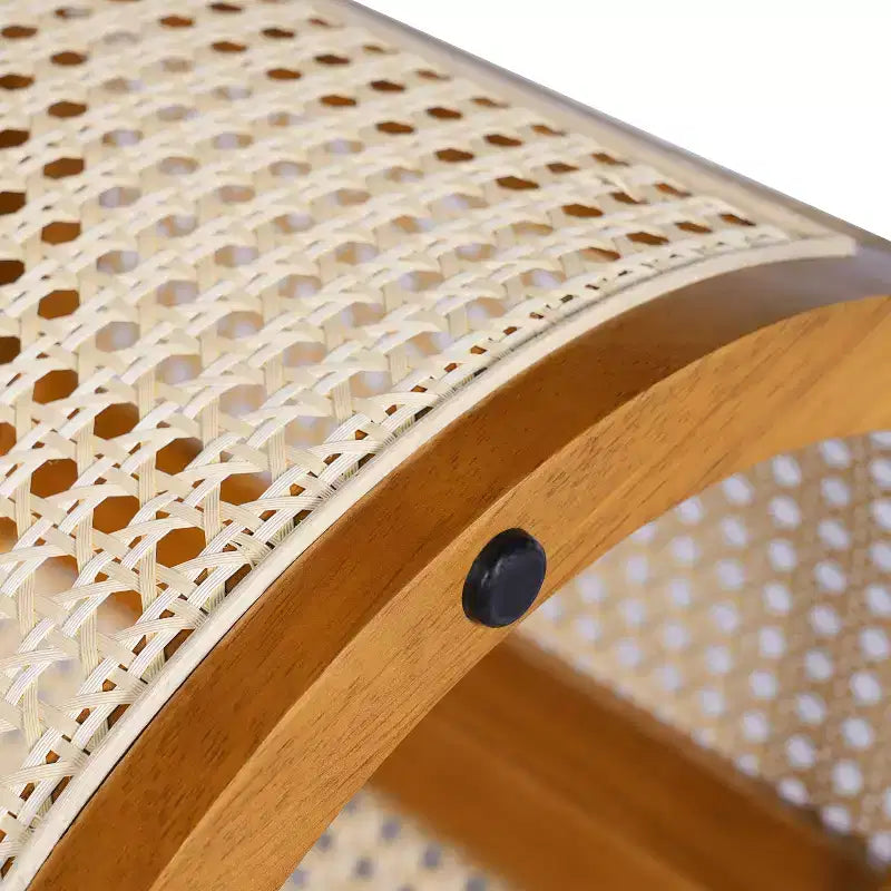 Table d'appoint ronde en rotin avec accent en bois massif d'hévéa, table de bout de 15,7 pouces