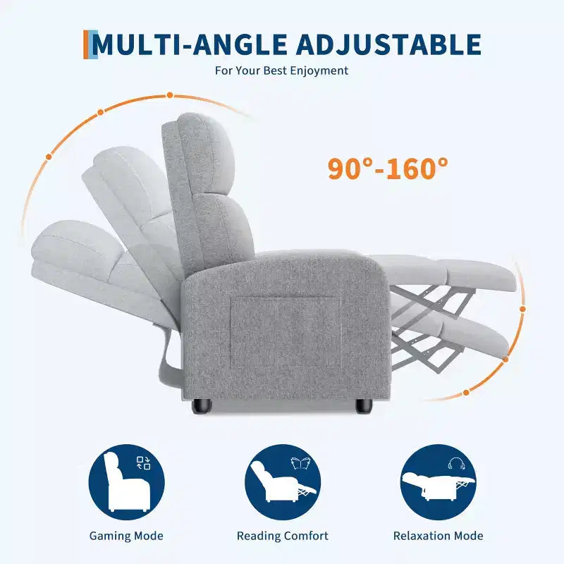 Fauteuil inclinable manuel en lin avec dossier haut, coussin épais, dossier inclinable réglable, chaise longue paresseuse pour salon, cinéma maison, chambre à coucher