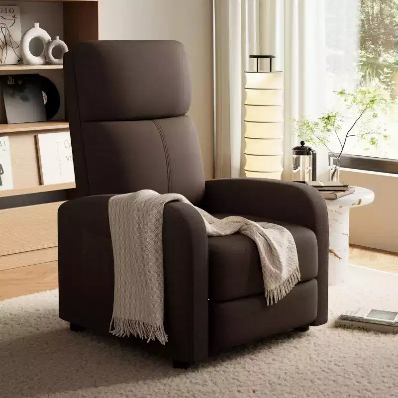 Fauteuil inclinable manuel en lin avec dossier haut, coussin épais, dossier inclinable réglable, chaise longue paresseuse pour salon, cinéma maison, chambre à coucher