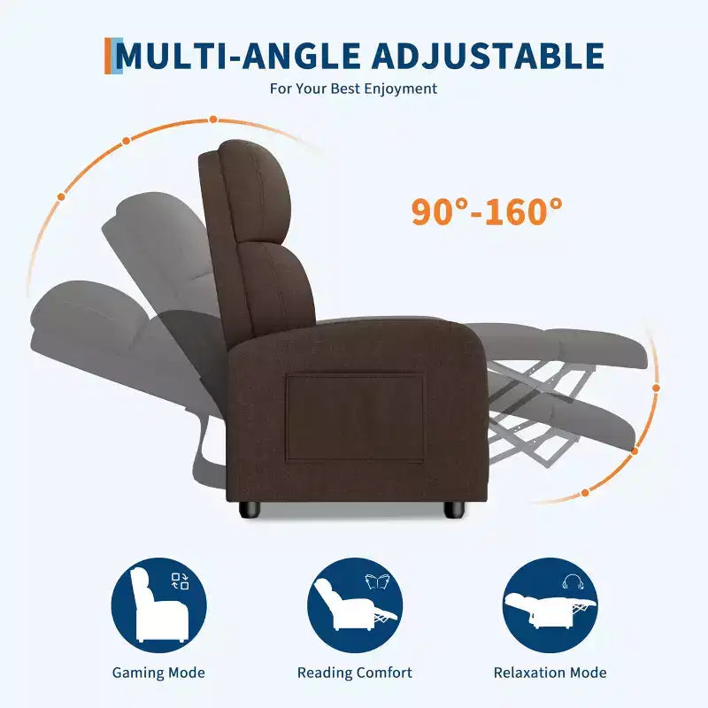 Fauteuil inclinable manuel en lin avec dossier haut, coussin épais, dossier inclinable réglable, chaise longue paresseuse pour salon, cinéma maison, chambre à coucher