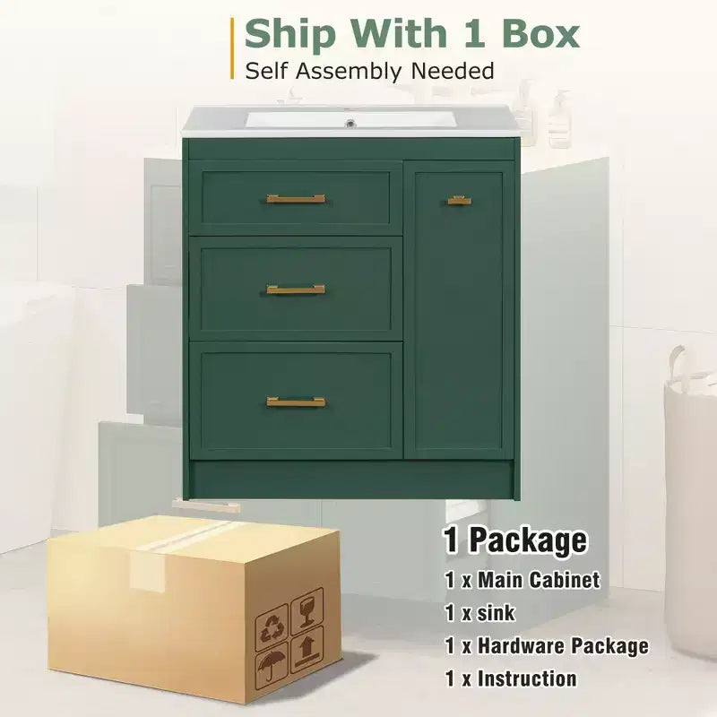 Meuble de lavabo 30 pouces pour petite salle de bain avec rangement, meuble bas de salle de bain avec tiroirs pour petit espace, vert