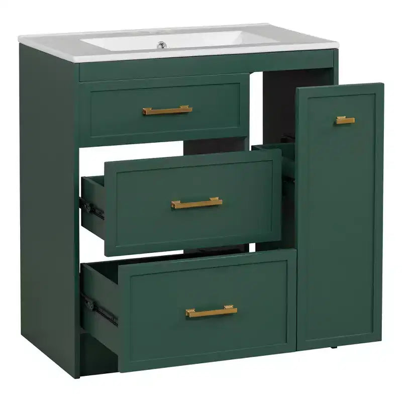 Meuble de lavabo 30 pouces pour petite salle de bain avec rangement, meuble bas de salle de bain avec tiroirs pour petit espace, vert