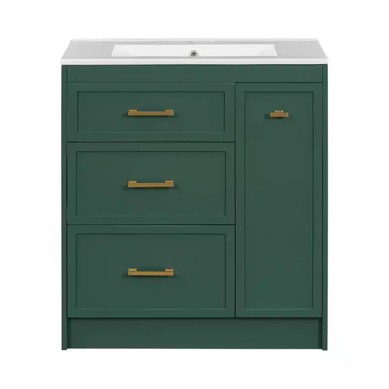 Meuble de lavabo 30 pouces pour petite salle de bain avec rangement, meuble bas de salle de bain avec tiroirs pour petit espace, vert