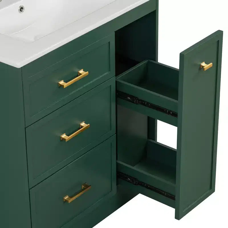 Meuble de lavabo 30 pouces pour petite salle de bain avec rangement, meuble bas de salle de bain avec tiroirs pour petit espace, vert