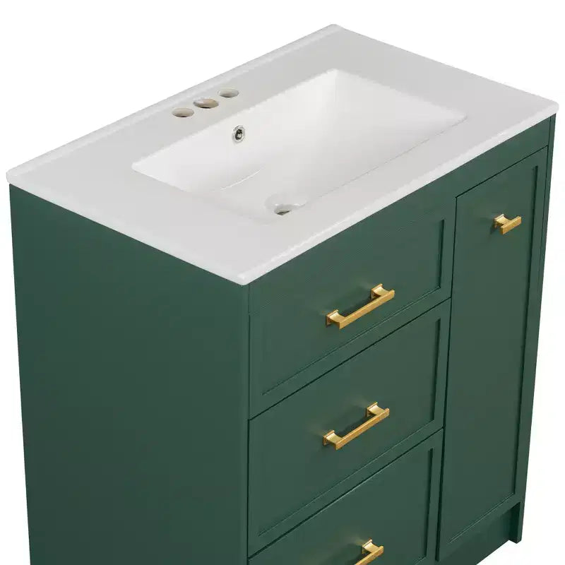 Meuble de lavabo 30 pouces pour petite salle de bain avec rangement, meuble bas de salle de bain avec tiroirs pour petit espace, vert