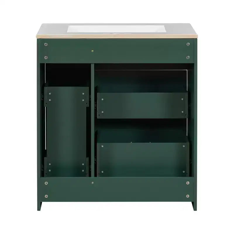 Meuble de lavabo 30 pouces pour petite salle de bain avec rangement, meuble bas de salle de bain avec tiroirs pour petit espace, vert
