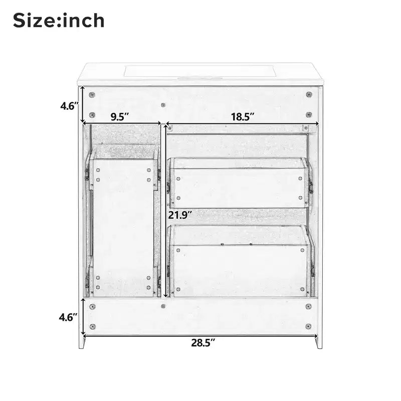 Meuble de lavabo 30 pouces pour petite salle de bain avec rangement, meuble bas de salle de bain avec tiroirs pour petit espace, vert