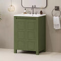Meuble lavabo 60 cm pour petite salle de bain avec portes à fermeture amortie, meuble de salle de bain sur pied avec étagère réglable, Vert olive