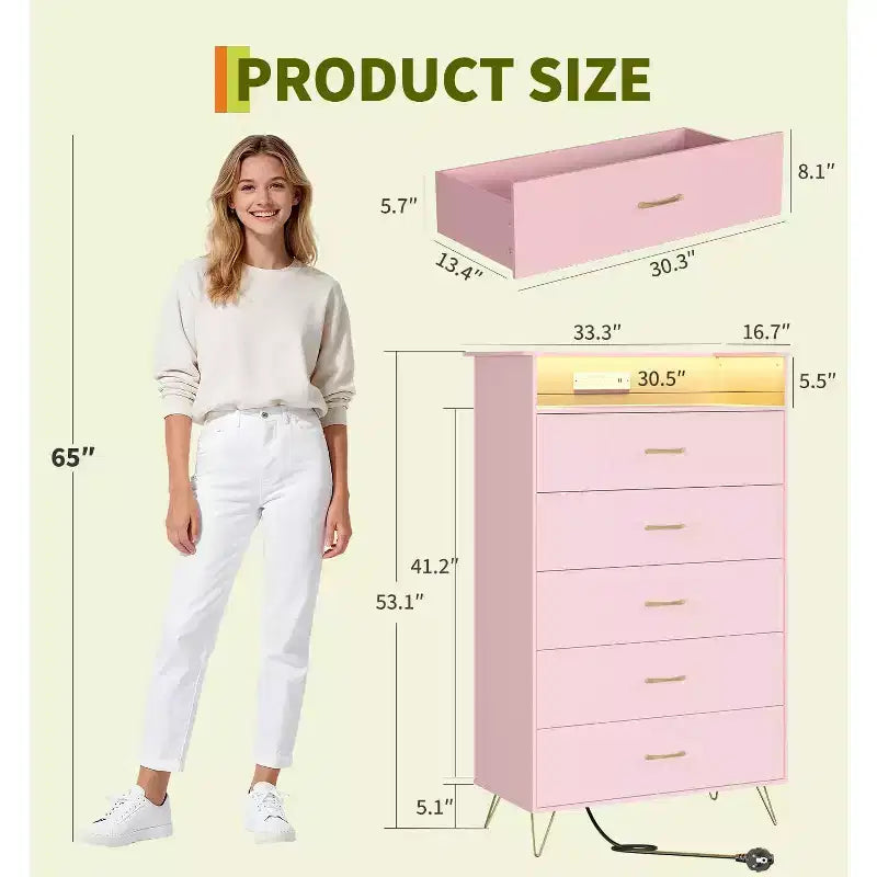 Commode haute moderne à 5 tiroirs pour chambre, commode en bois avec glissières à fermeture silencieuse, organisateur de rangement blanc résistant à l'eau pour couloir