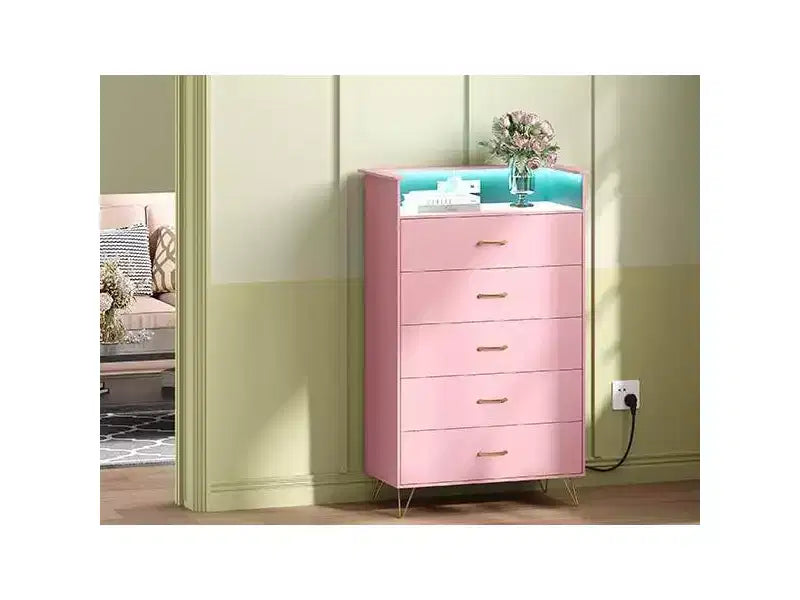 Commode haute moderne à 5 tiroirs pour chambre, commode en bois avec glissières à fermeture silencieuse, organisateur de rangement blanc résistant à l'eau pour couloir