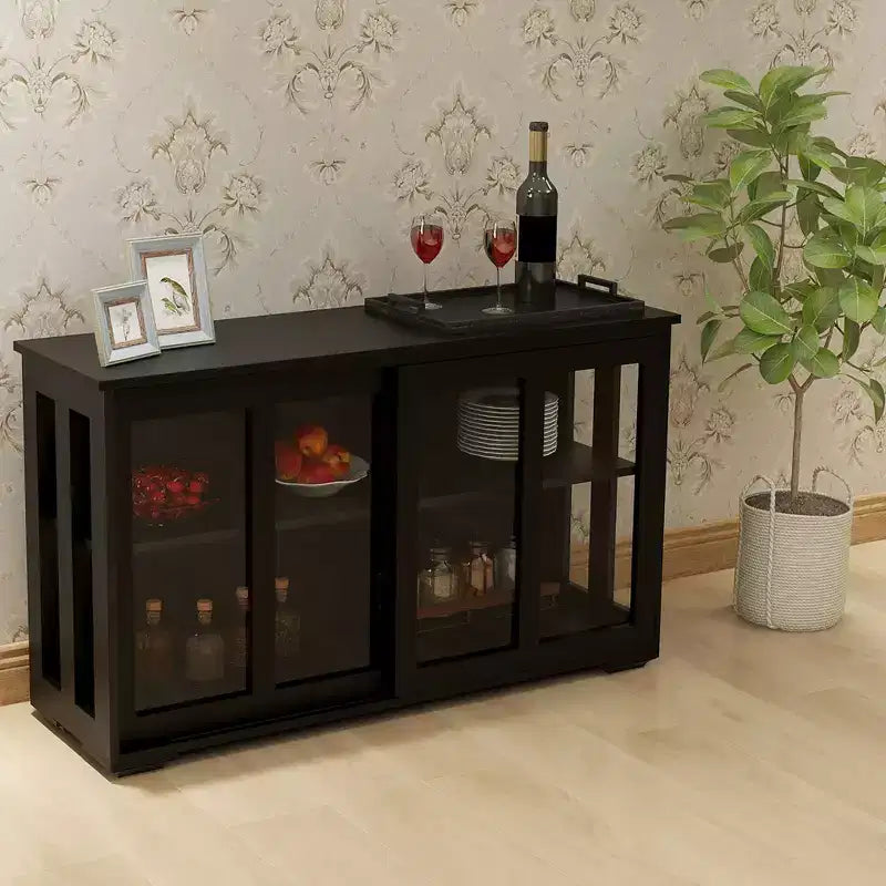 Meuble Buffet de Cuisine, Armoire avec Portes Coulissantes en Verre, Étagère Réglable à 2 Niveaux, Buffet pour Cuisine, Salle à Manger, Salon