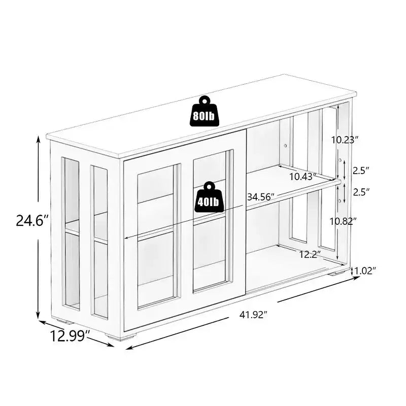 Meuble Buffet de Cuisine, Armoire avec Portes Coulissantes en Verre, Étagère Réglable à 2 Niveaux, Buffet pour Cuisine, Salle à Manger, Salon
