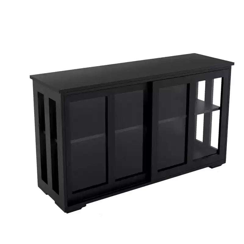 Meuble Buffet de Cuisine, Armoire avec Portes Coulissantes en Verre, Étagère Réglable à 2 Niveaux, Buffet pour Cuisine, Salle à Manger, Salon