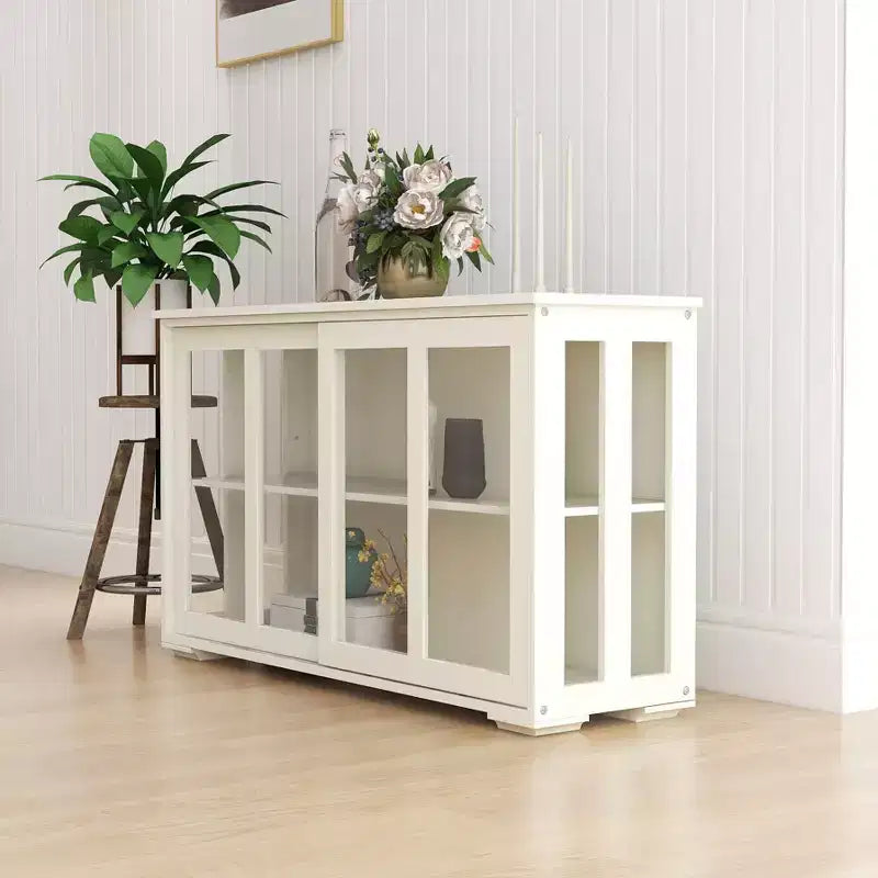 Meuble Buffet de Cuisine, Armoire avec Portes Coulissantes en Verre, Étagère Réglable à 2 Niveaux, Buffet pour Cuisine, Salle à Manger, Salon