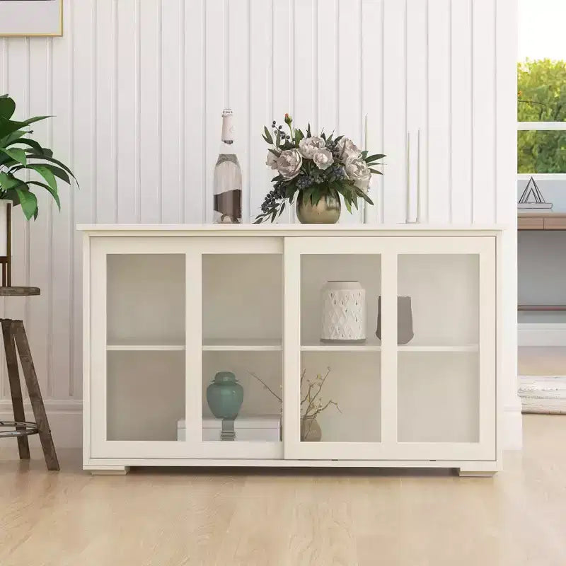 TUYOHW Kitchen Buffet Server Cabinet,Cupboard with Sliding Glass Doors,2-Tier Adjustable Shelf,Sideboard Cabinet for Kitchen,Dining Room,Living Room