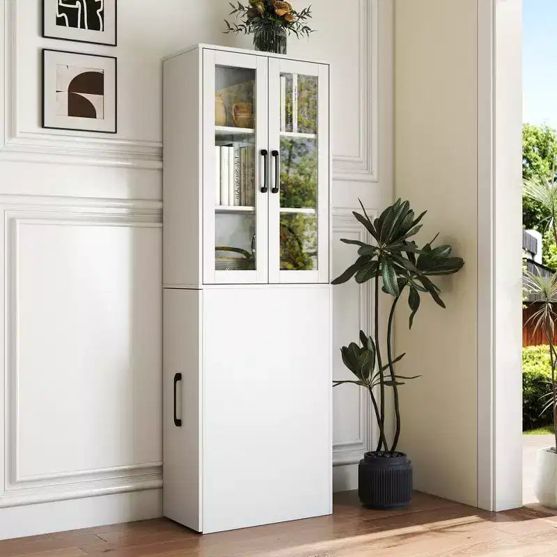 Meuble de rangement avec écran de 179,9 cm, étagère coulissante multifonctionnelle à 4 niveaux et 2 portes en verre, buffet de cuisine en bois moderne pour salon et salle à manger