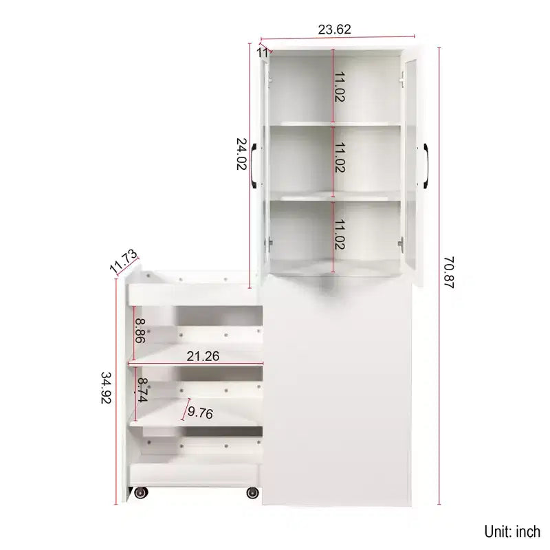 Meuble de rangement avec écran de 179,9 cm, étagère coulissante multifonctionnelle à 4 niveaux et 2 portes en verre, buffet de cuisine en bois moderne pour salon et salle à manger