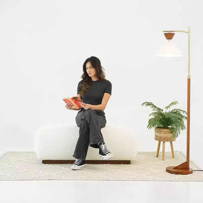 Banc Pouf Ottoman Bouclé Doux de 120 cm au Design Esthétique, Pouf d'Appoint de Salon Moderne du Milieu du Siècle, Banc Pouf de Bout de Lit
