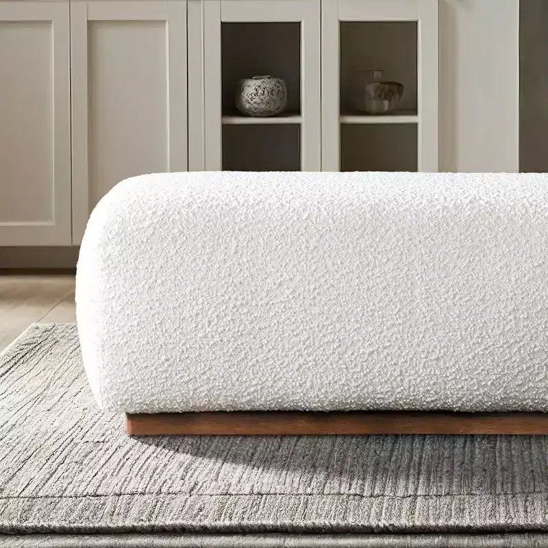 Banc Pouf Ottoman Bouclé Doux de 120 cm au Design Esthétique, Pouf d'Appoint de Salon Moderne du Milieu du Siècle, Banc Pouf de Bout de Lit