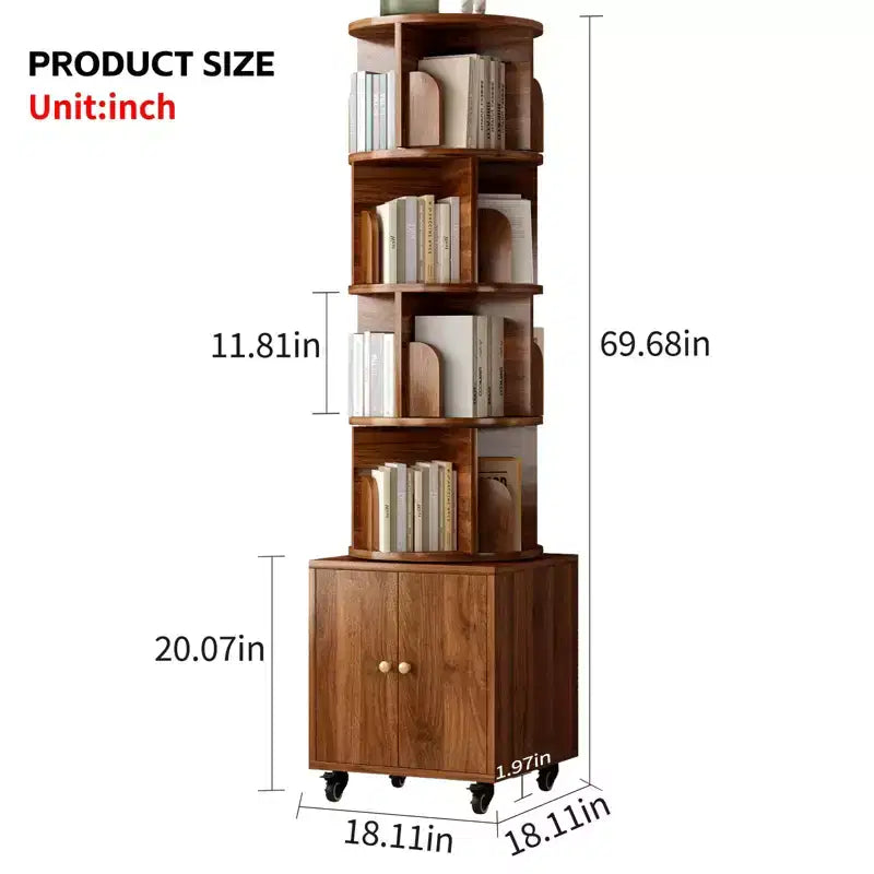 Étagère tournante à 360 degrés, bibliothèque d'angle à 5 niveaux avec tiroir pour petits espaces, meuble de rangement vertical en bois, organisateur étroit