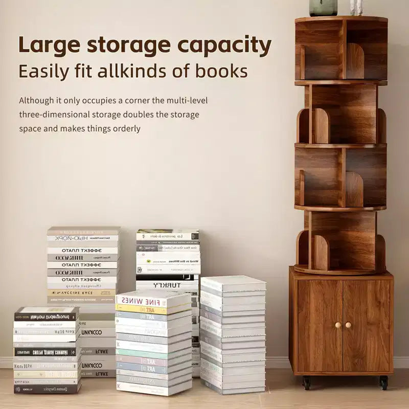 Étagère tournante à 360 degrés, bibliothèque d'angle à 5 niveaux avec tiroir pour petits espaces, meuble de rangement vertical en bois, organisateur étroit