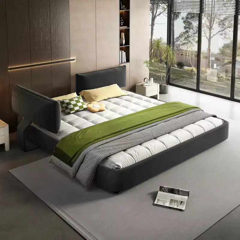 Cadre de lit King Size Cloud avec tête de lit mobile rembourrée surdimensionnée, coins arrondis, cadre métallique et lattes en bois massif, double support, gris foncé