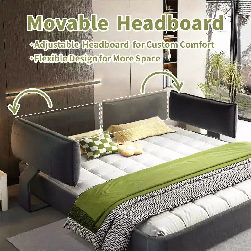 Cadre de lit King Size Cloud avec tête de lit mobile rembourrée surdimensionnée, coins arrondis, cadre métallique et lattes en bois massif, double support, gris foncé