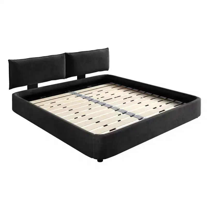 Cadre de lit King Size Cloud avec tête de lit mobile rembourrée surdimensionnée, coins arrondis, cadre métallique et lattes en bois massif, double support, gris foncé