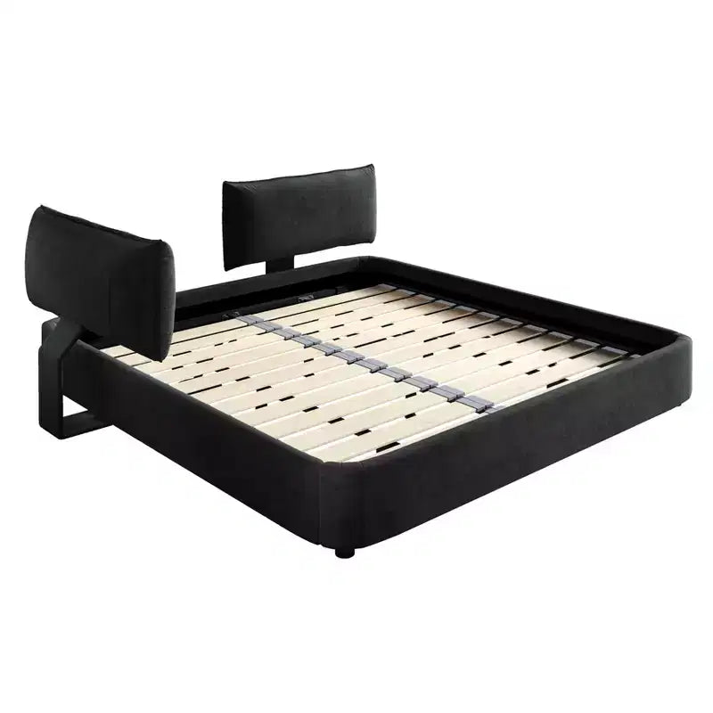 Cadre de lit King Size Cloud avec tête de lit mobile rembourrée surdimensionnée, coins arrondis, cadre métallique et lattes en bois massif, double support, gris foncé