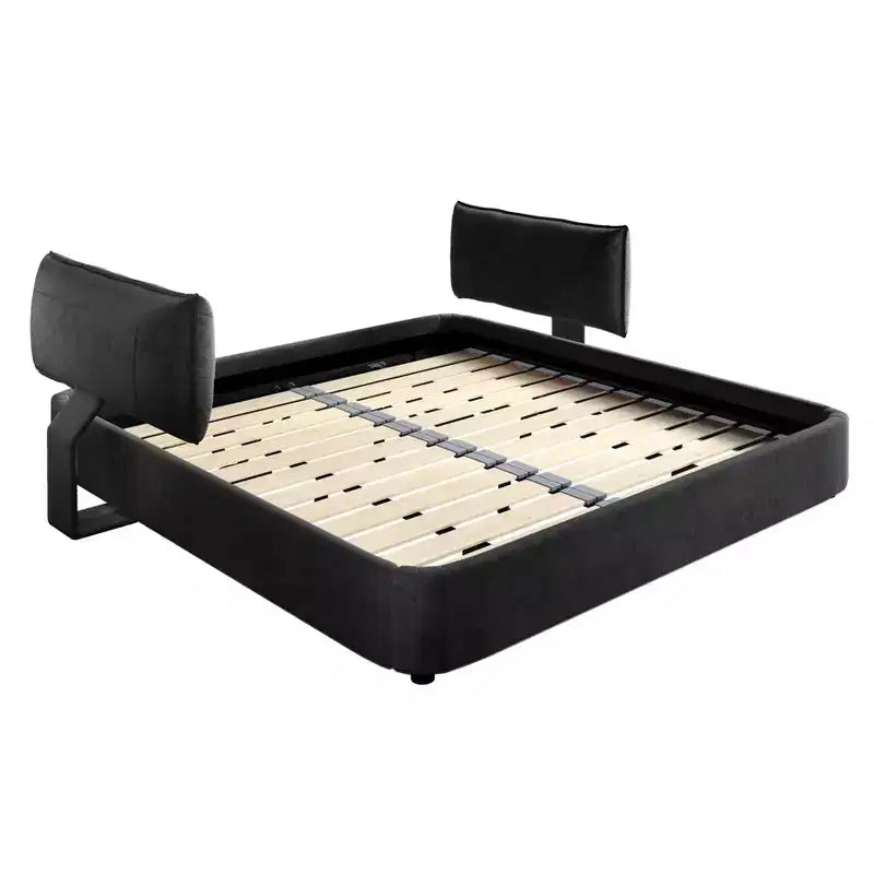 Cadre de lit King Size Cloud avec tête de lit mobile rembourrée surdimensionnée, coins arrondis, cadre métallique et lattes en bois massif, double support, gris foncé