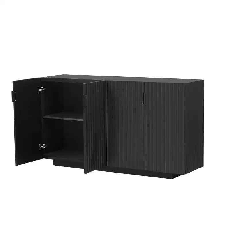 Buffet de 151,9 cm avec 4 portes ondulées et étagères réglables. Console pour entrée, salon, salle à manger, cuisine.