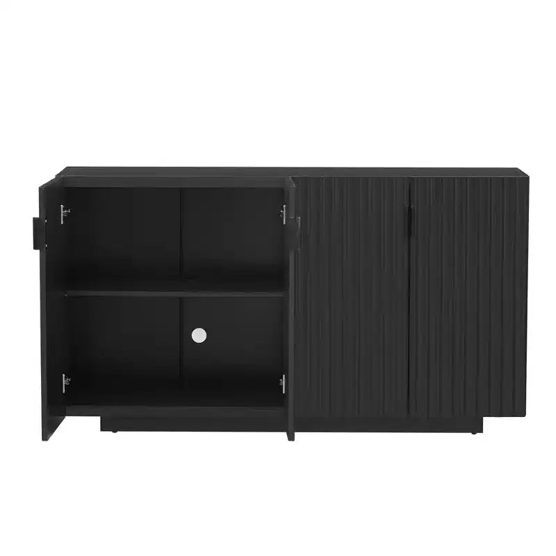 Buffet de 151,9 cm avec 4 portes ondulées et étagères réglables. Console pour entrée, salon, salle à manger, cuisine.