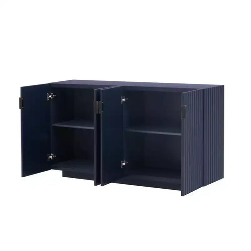 Buffet de 151,9 cm avec 4 portes ondulées et étagères réglables. Console pour entrée, salon, salle à manger, cuisine.
