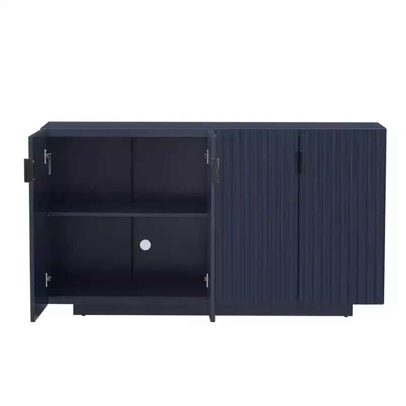 Buffet de 151,9 cm avec 4 portes ondulées et étagères réglables. Console pour entrée, salon, salle à manger, cuisine.