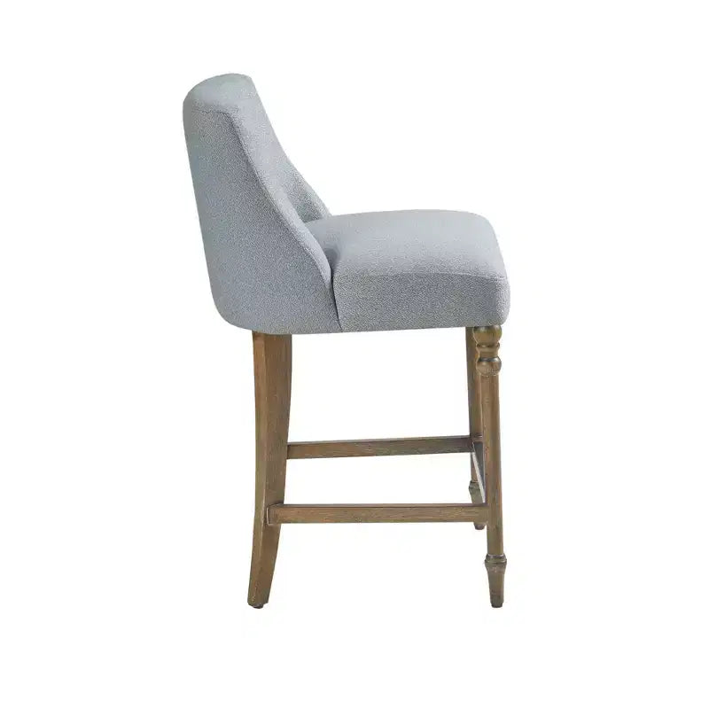 Tabouret de bar rembourré hauteur comptoir, assise carrée bleue, pieds en bois, tissu polyester