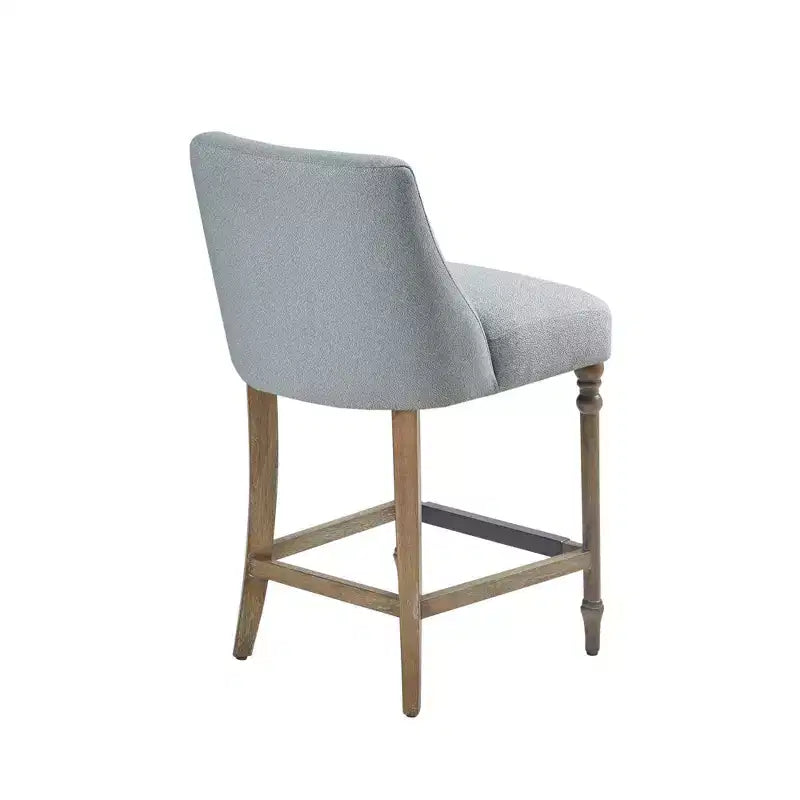 Tabouret de bar rembourré hauteur comptoir, assise carrée bleue, pieds en bois, tissu polyester