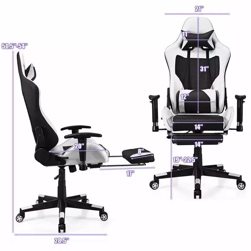 Fauteuil de massage gamer inclinable de bureau avec repose-pieds blanc