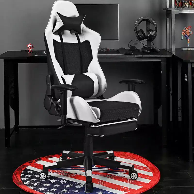 Fauteuil de massage gamer inclinable de bureau avec repose-pieds blanc