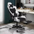 Fauteuil de massage gamer inclinable de bureau avec repose-pieds blanc