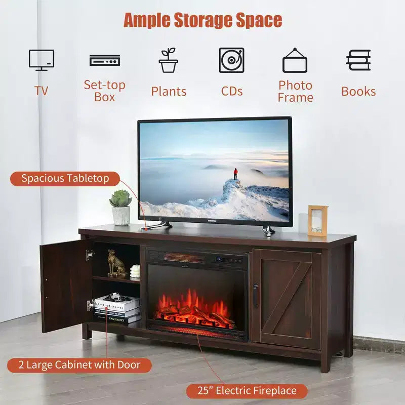 Meuble TV avec cheminée électrique 25 pouces 1350 W et télécommande