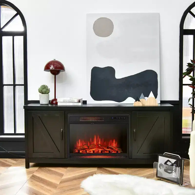 Meuble TV avec cheminée électrique 25 pouces 1350 W et télécommande