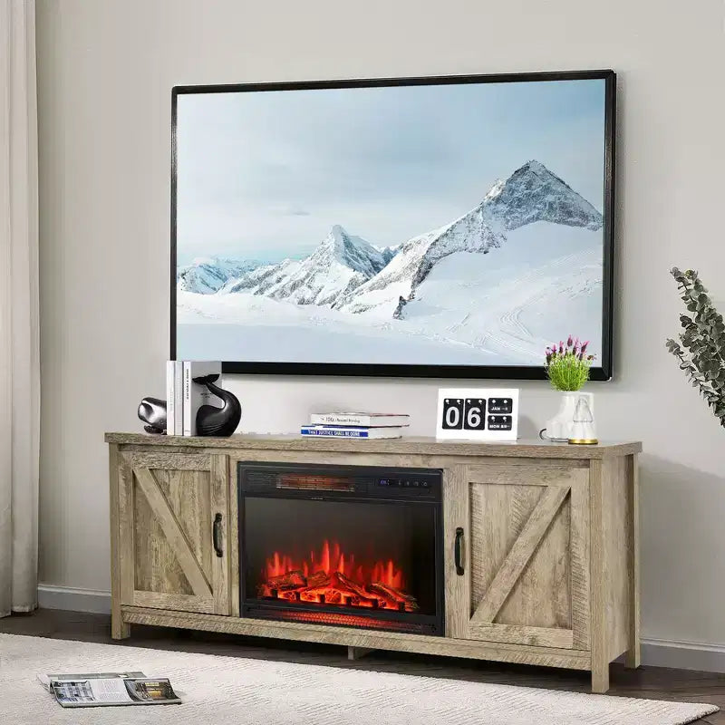 Meuble TV avec cheminée électrique 25 pouces 1350 W et télécommande