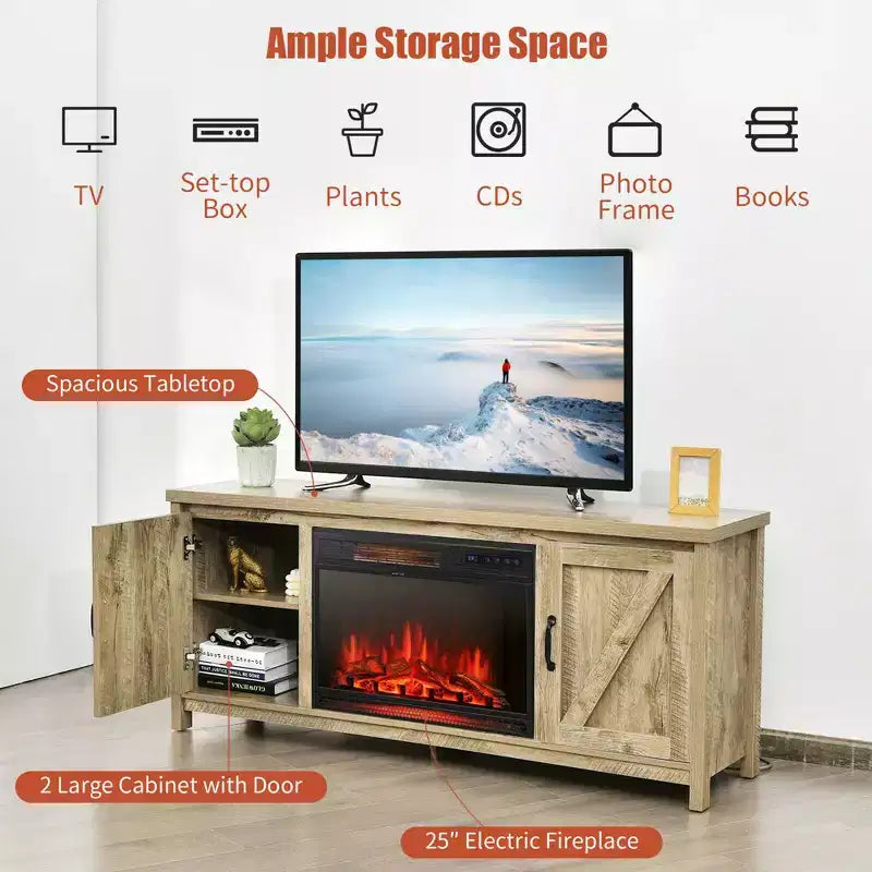 Meuble TV avec cheminée électrique 25 pouces 1350 W et télécommande