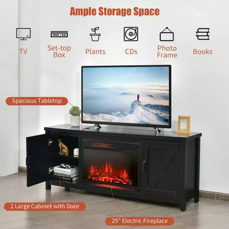 Meuble TV avec cheminée électrique 25 pouces 1350 W et télécommande