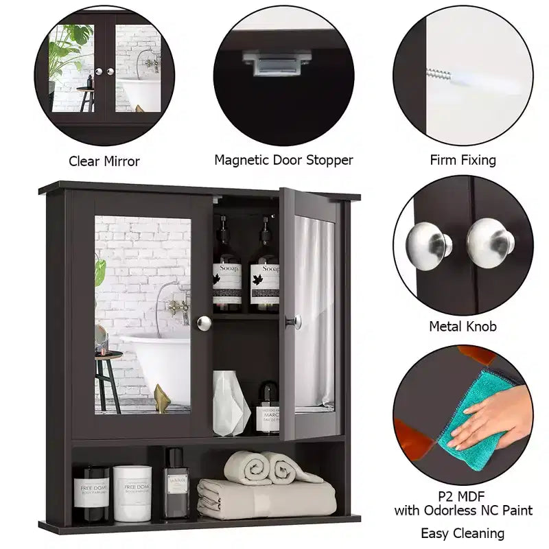 Armoire à pharmacie murale pour salle de bain, organisateur de rangement, blanc/gris/marron/noir