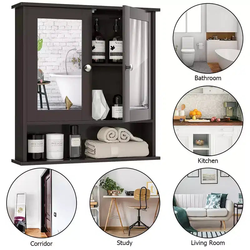 Armoire à pharmacie murale pour salle de bain, organisateur de rangement, blanc/gris/marron/noir