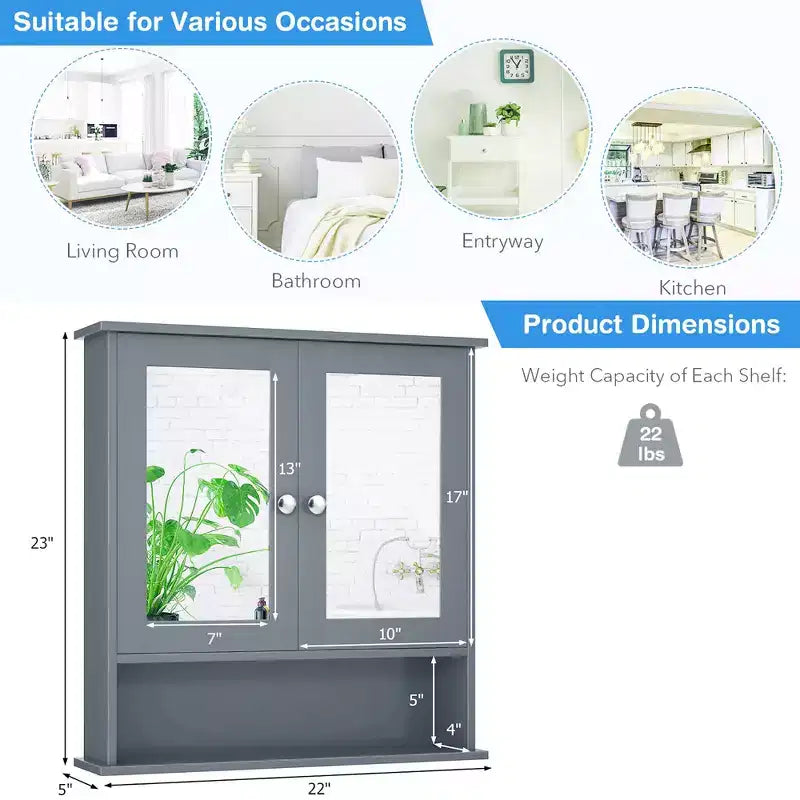 Armoire à pharmacie murale pour salle de bain, organisateur de rangement, blanc/gris/marron/noir
