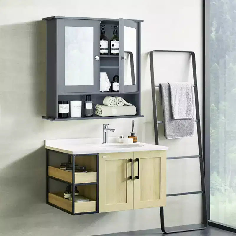Armoire à pharmacie murale pour salle de bain, organisateur de rangement, blanc/gris/marron/noir