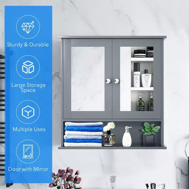 Armoire à pharmacie murale pour salle de bain, organisateur de rangement, blanc/gris/marron/noir