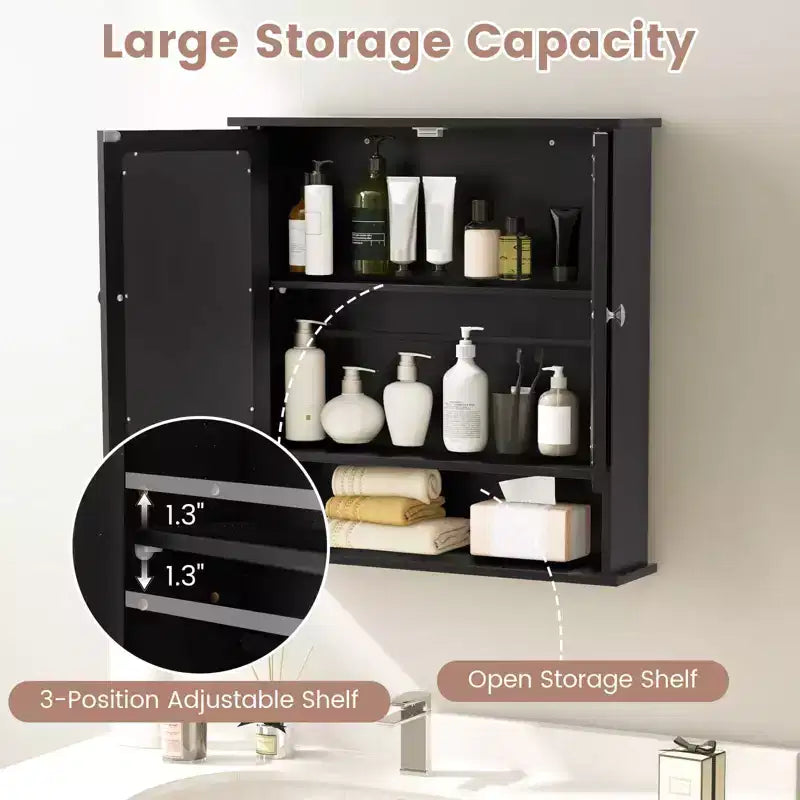 Armoire à pharmacie murale pour salle de bain, organisateur de rangement, blanc/gris/marron/noir